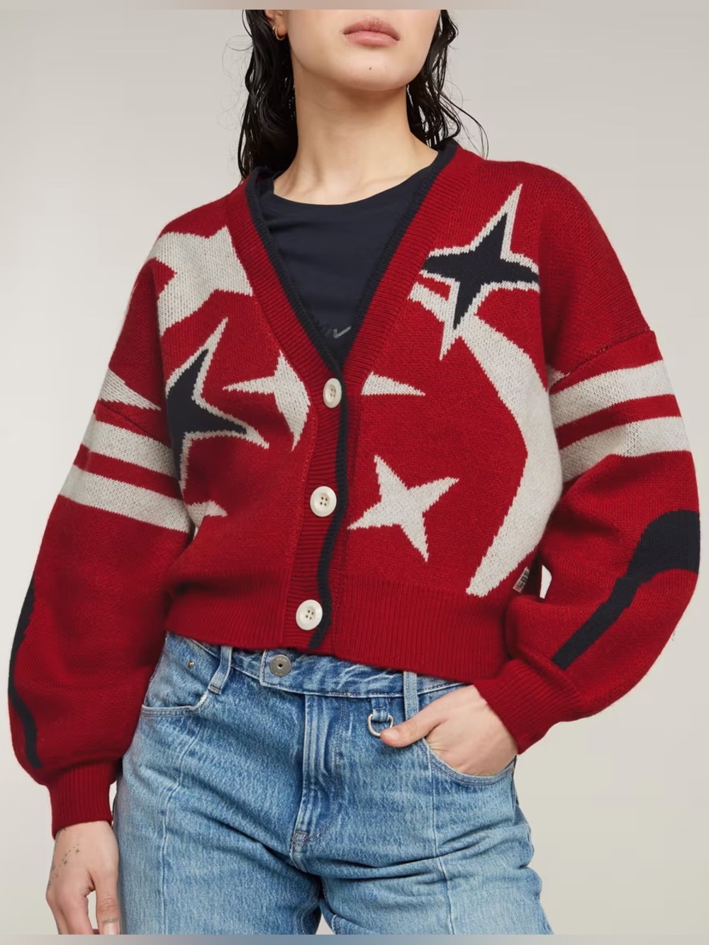 NWT G-Star RAW Holiday Loose Knitted Cardigan Red Star Graphic Wool Blend